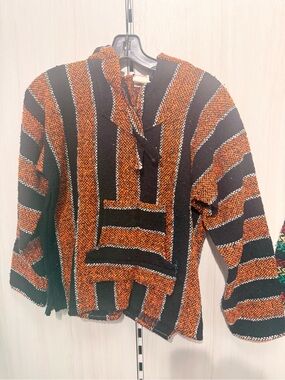 Kids Striped Hooded Knit Pullover - Orange & Black